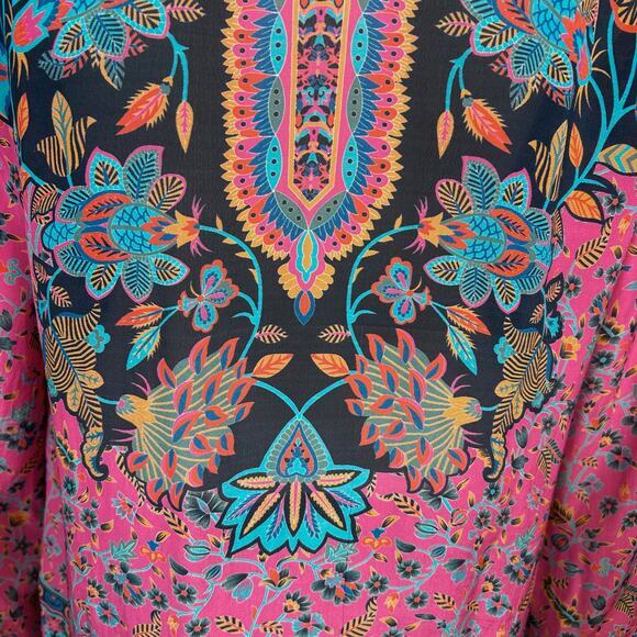 Tolani Feathers top Medium pink scarf print boho‎ maximalist India - Picture 5 of 9